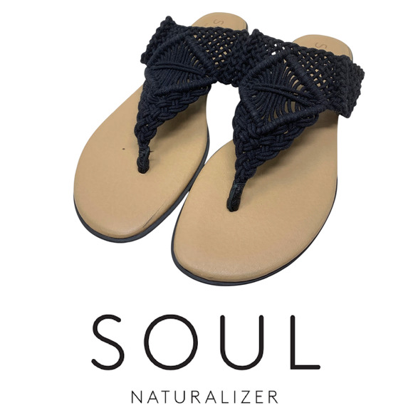 Soul by Naturalizer Relax Sz 9.5 Black Macrame Woven Thong Sandals Flip Flops - Picture 1 of 7